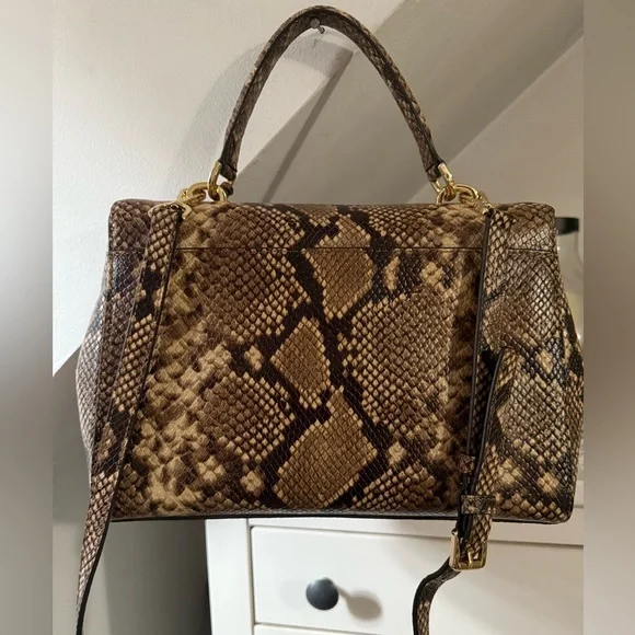 Michael Kors Tan Snake Print Satchel - Picture 2 of 11
